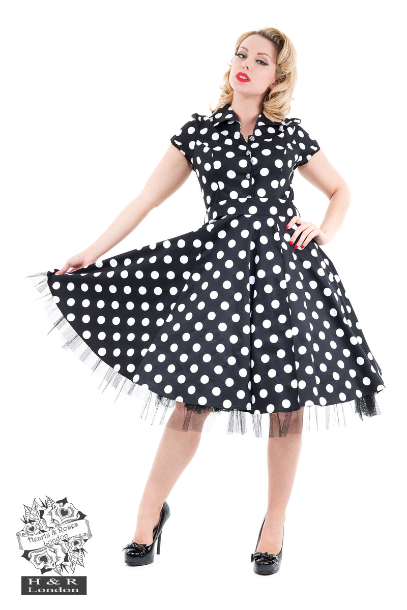Black White Large Polka Dot Swing Dress